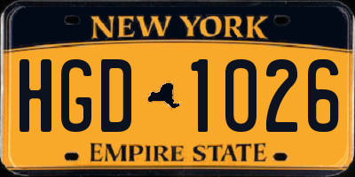 NY license plate HGD1026