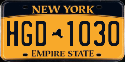 NY license plate HGD1030