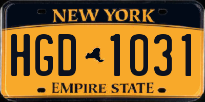 NY license plate HGD1031