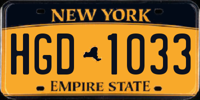 NY license plate HGD1033