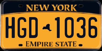 NY license plate HGD1036