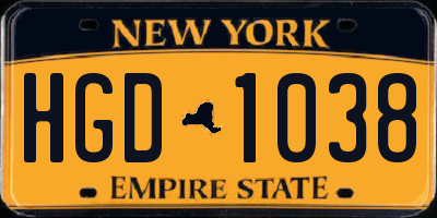 NY license plate HGD1038