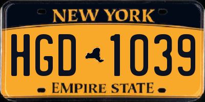 NY license plate HGD1039