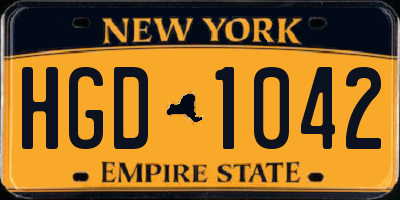 NY license plate HGD1042