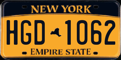 NY license plate HGD1062