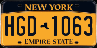 NY license plate HGD1063