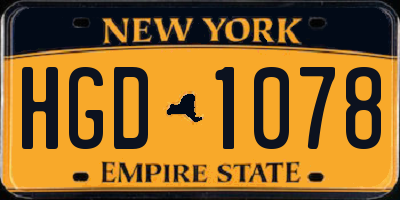 NY license plate HGD1078