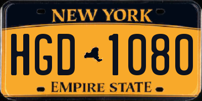 NY license plate HGD1080