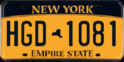 NY license plate HGD1081