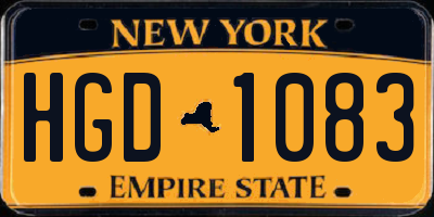 NY license plate HGD1083