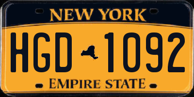 NY license plate HGD1092