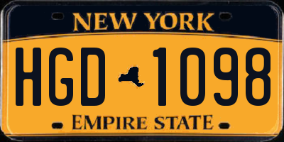 NY license plate HGD1098