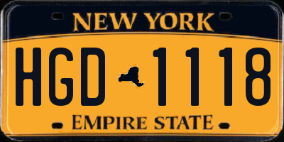 NY license plate HGD1118