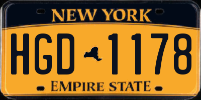 NY license plate HGD1178