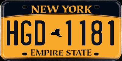 NY license plate HGD1181