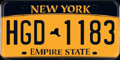 NY license plate HGD1183
