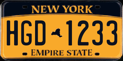 NY license plate HGD1233