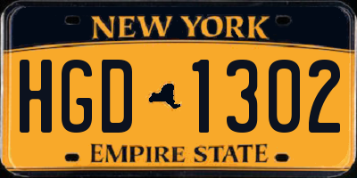 NY license plate HGD1302