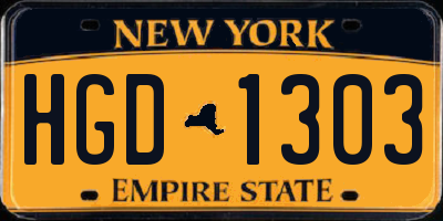 NY license plate HGD1303