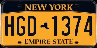 NY license plate HGD1374
