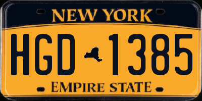 NY license plate HGD1385