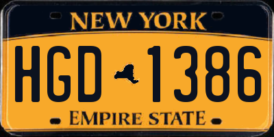 NY license plate HGD1386