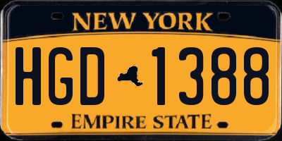 NY license plate HGD1388