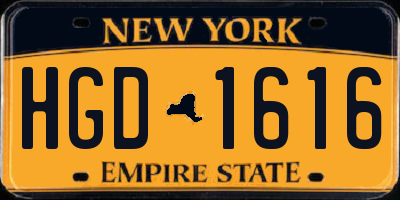 NY license plate HGD1616