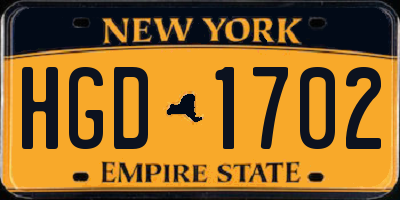 NY license plate HGD1702