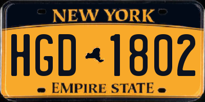 NY license plate HGD1802