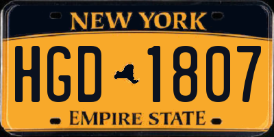 NY license plate HGD1807