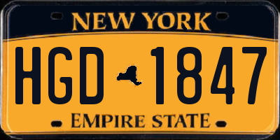 NY license plate HGD1847