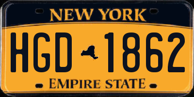 NY license plate HGD1862