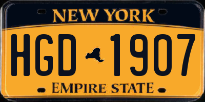 NY license plate HGD1907