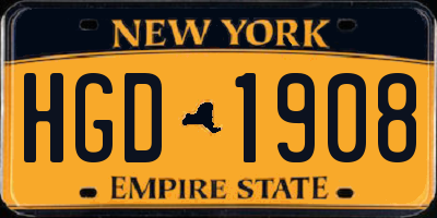 NY license plate HGD1908