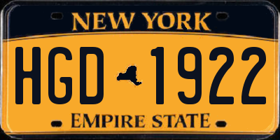 NY license plate HGD1922