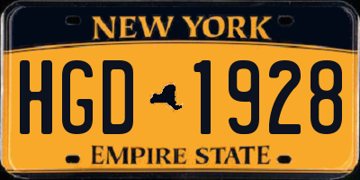NY license plate HGD1928