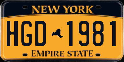 NY license plate HGD1981