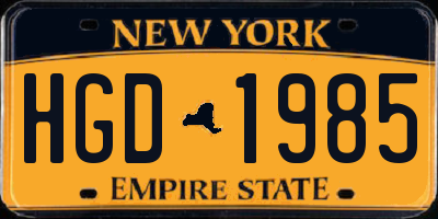 NY license plate HGD1985