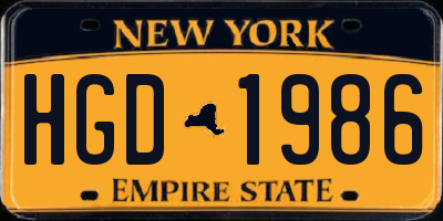 NY license plate HGD1986