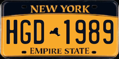 NY license plate HGD1989