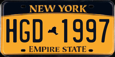 NY license plate HGD1997