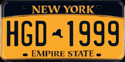 NY license plate HGD1999