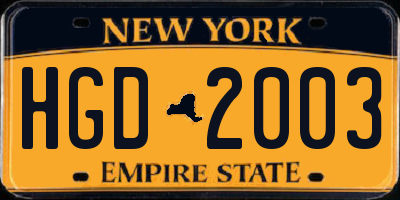 NY license plate HGD2003