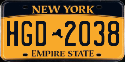 NY license plate HGD2038