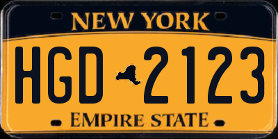 NY license plate HGD2123