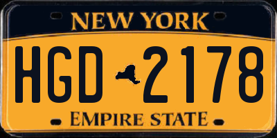 NY license plate HGD2178