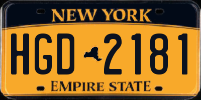 NY license plate HGD2181