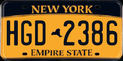 NY license plate HGD2386