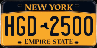 NY license plate HGD2500